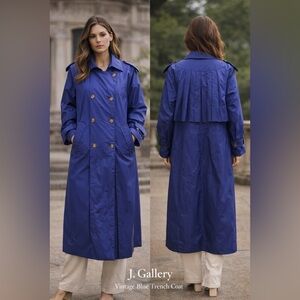 J. Gallery Vintage Blue Long Trench Coat w/ Detachable Liner Size 9/10